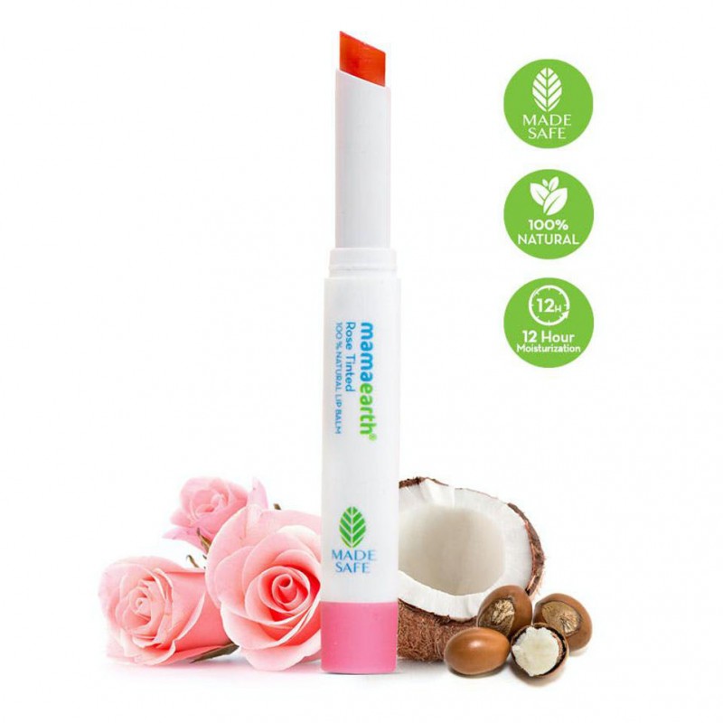 Mamaearth Rose Tinted 12 Hours Bright Lips With Rose And Moisturization 2Gm Natural Lip Left For Castor Oil - Lip Balm