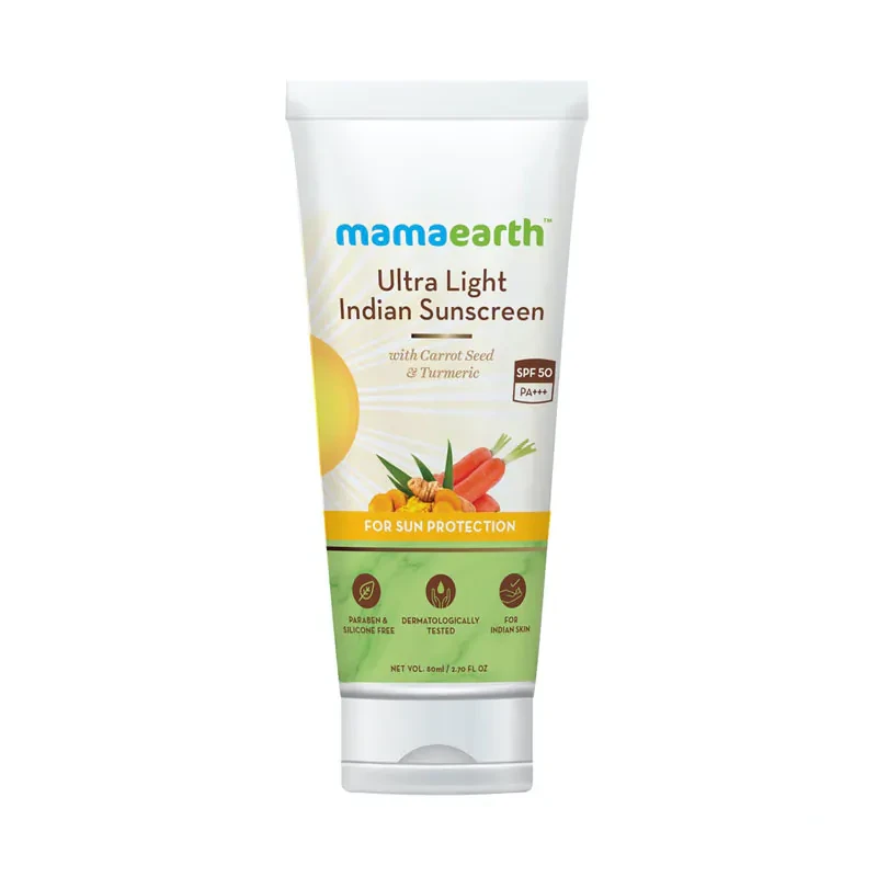 Mamaearth Ultra Light Sunscreen with Carrot Seed, Turmeric and SPF 50 PA+++ - 80ml (Indian)