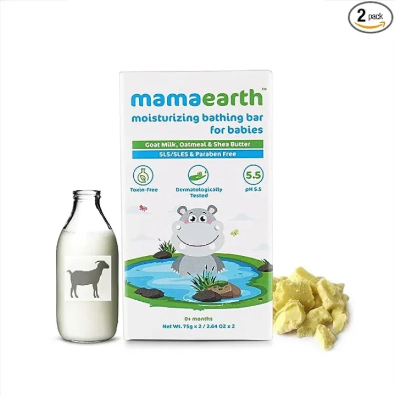 Mamaearth Baby Bathing Soap Bar, pH 5.5, with Goat Milk & Oatmeal. Pack of 2, 75 gms Each